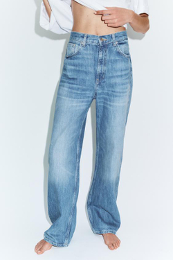 ZARA ДЖИНСЫ TRF STRAIGHT WIDE С ВЫСОКОЙ ПОСАДКОЙ, ГОЛУБОЙ
