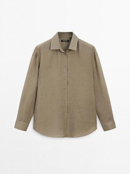 Massimo Dutti Рубашка свободного кроя из смесовой ткани рами, кротово-коричневый
