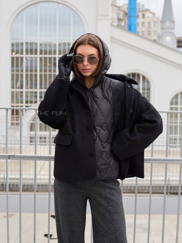 Черное пальто-пиджак с утепленным жилетом