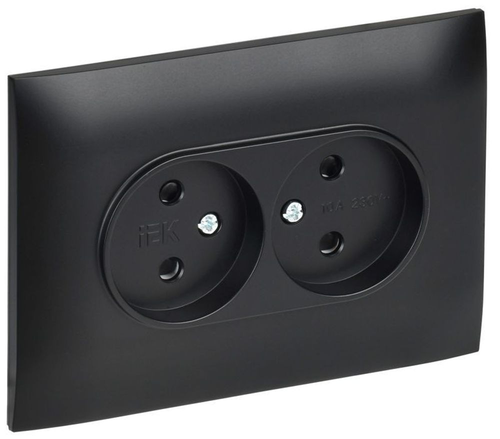 Розетка 2-м SKANDY 10А без заземл. защ. шторки в сборе SK-R09Bl черн. IEK SK-R23-10-K02-F