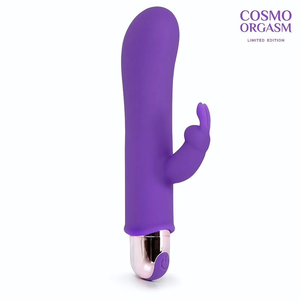 Фиолетовый мини-вибратор с клиторальным зайчиком - 14 см. (Цвет: фиолетовый)