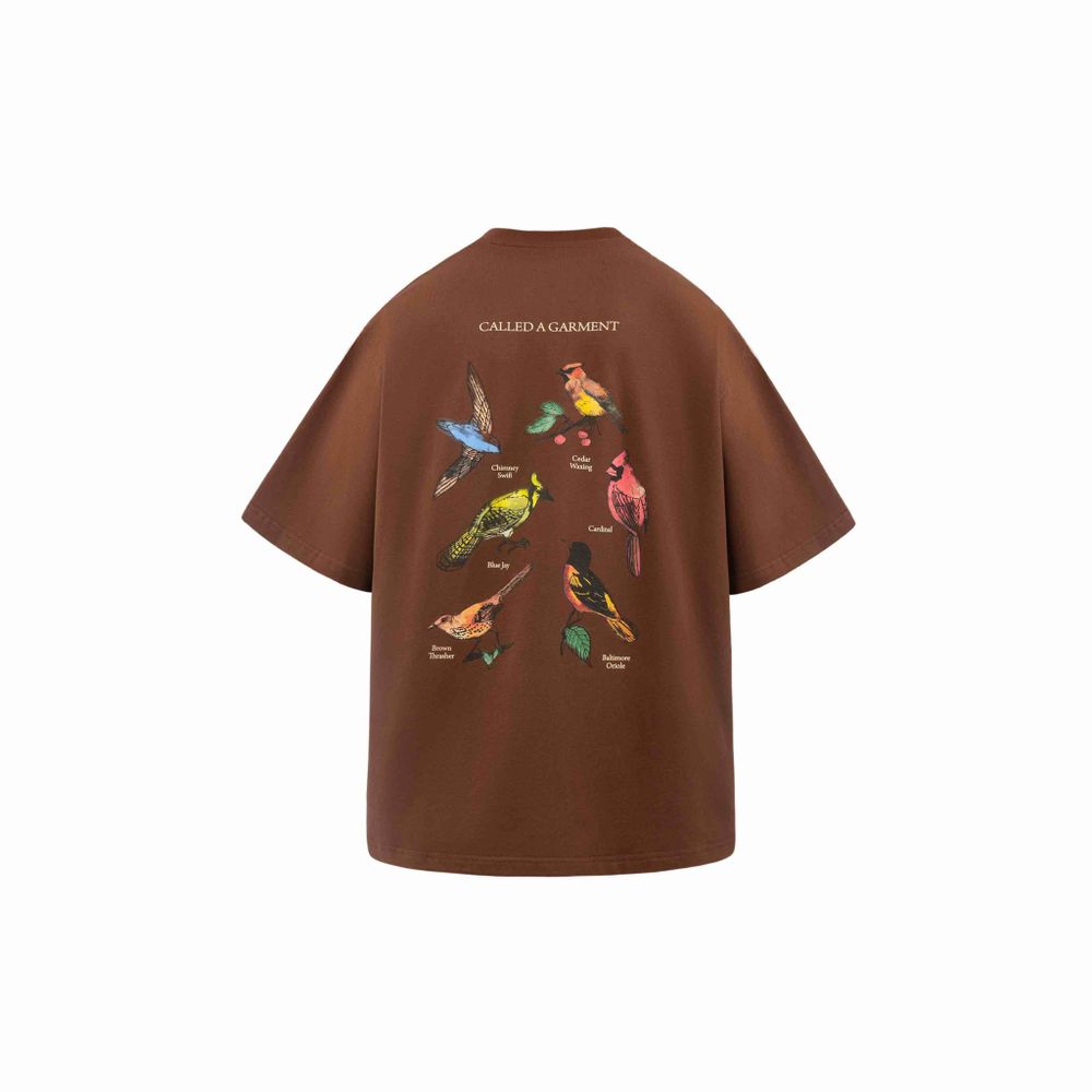 Футболка Called a Garment Birds Коричневая