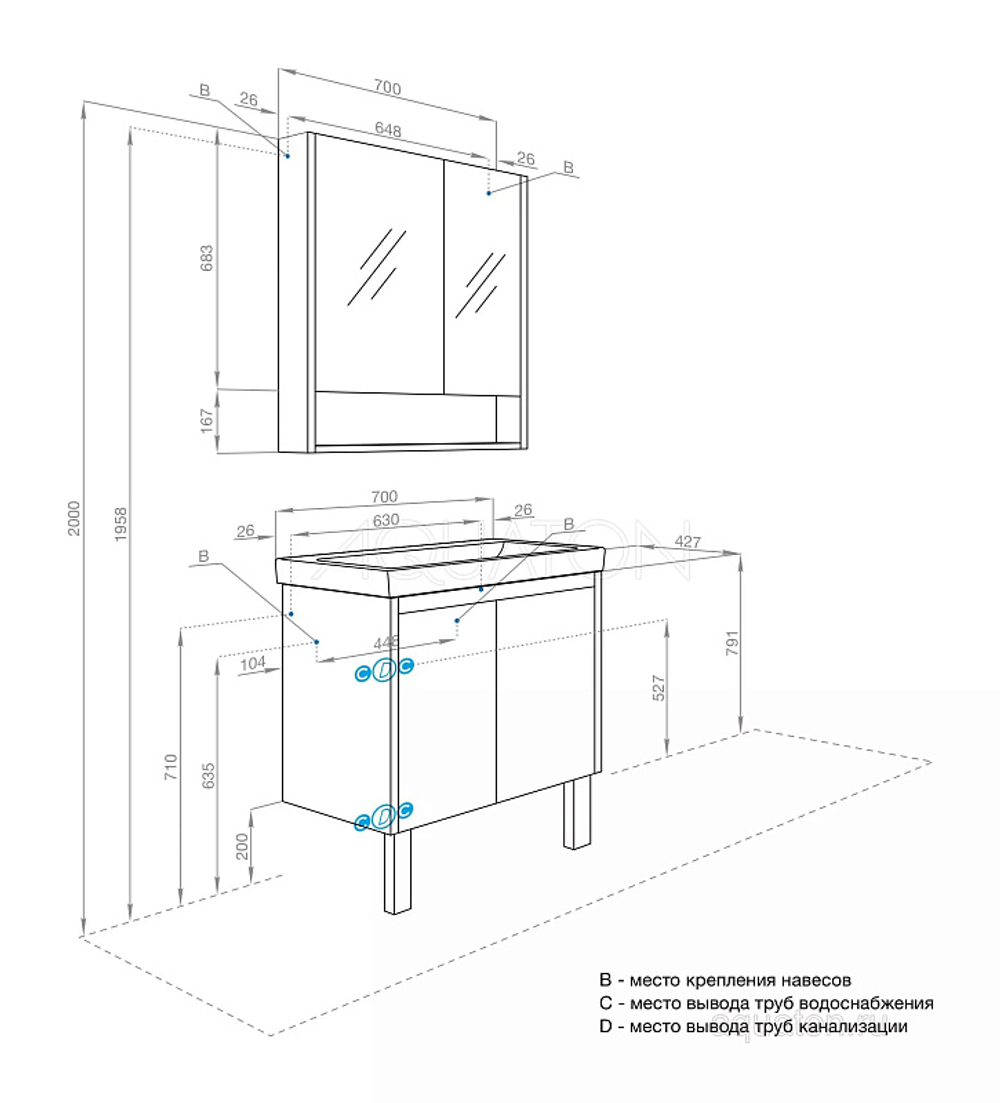 Тумба под раковину AQUATON Сканди 70 Doors универсальная, белый (1A278901SD010)