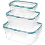 Комплект контейнеров для продуктов герметичных прямоугольных0,35л+0,75л+1,3л с защелками(бесцветный)