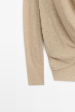 Massimo Dutti Трикотажный кардиган с драпировкой и запахом, песочный