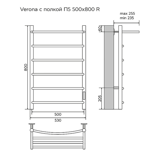 Полотенцесушитель электр. Azario VERONA 53.2х80, Белый