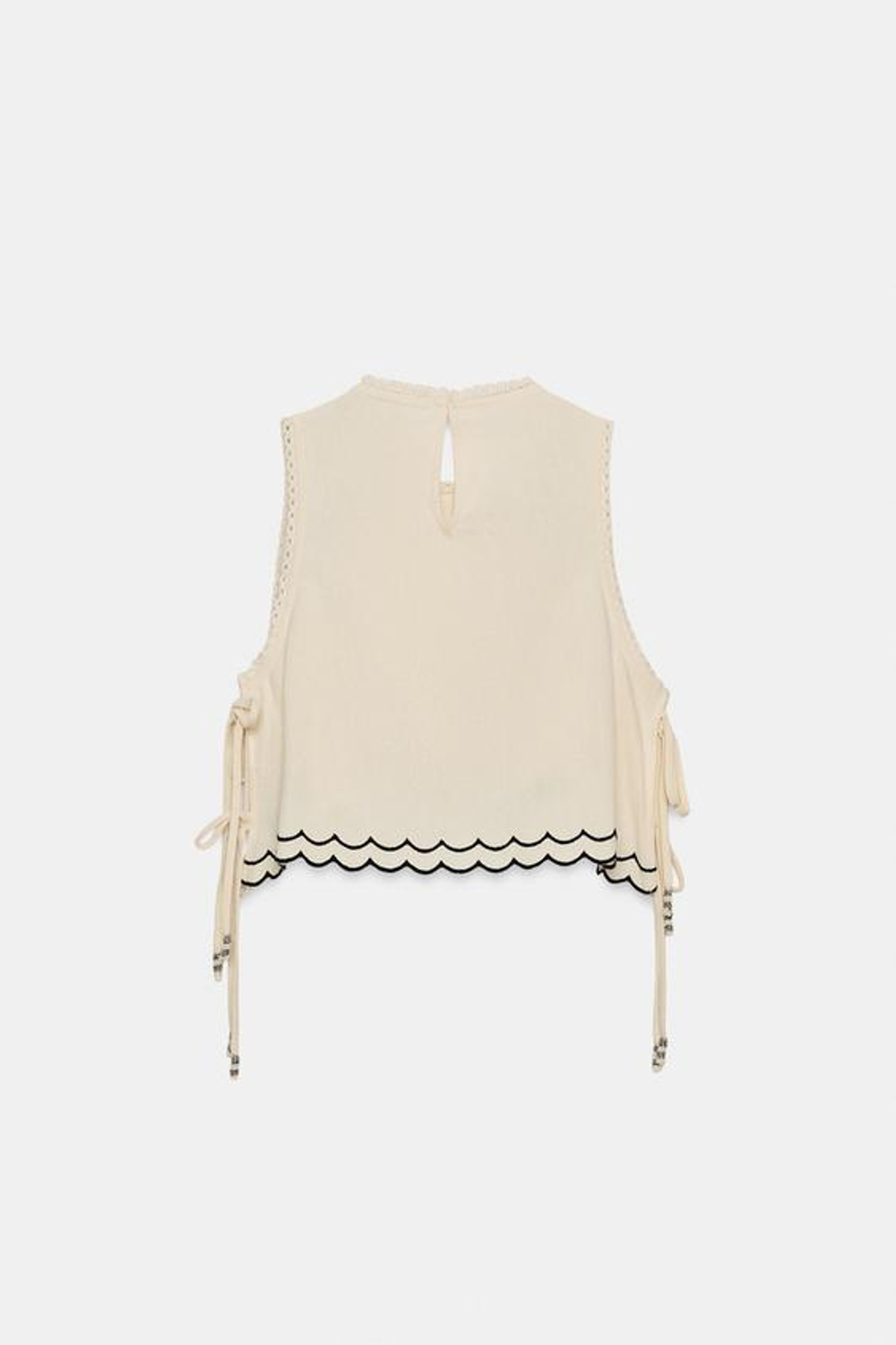 ZARA ТОП С ВЫШИВКОЙ И БУСИНАМИ, ЖЕЛТОВАТО-БЕЛЫЙ