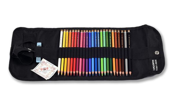 Карандаши цветные художественные POLYCOLOR 3824, 24 цвета, черный пенал-рулон текстильный на кнопке