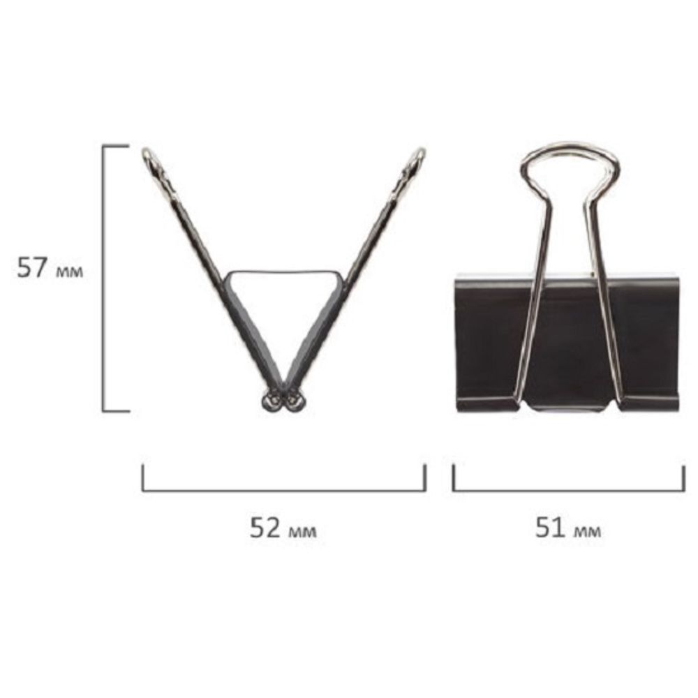 Зажим для бумаг 51мм, 12шт/упак, чёрный, Staff