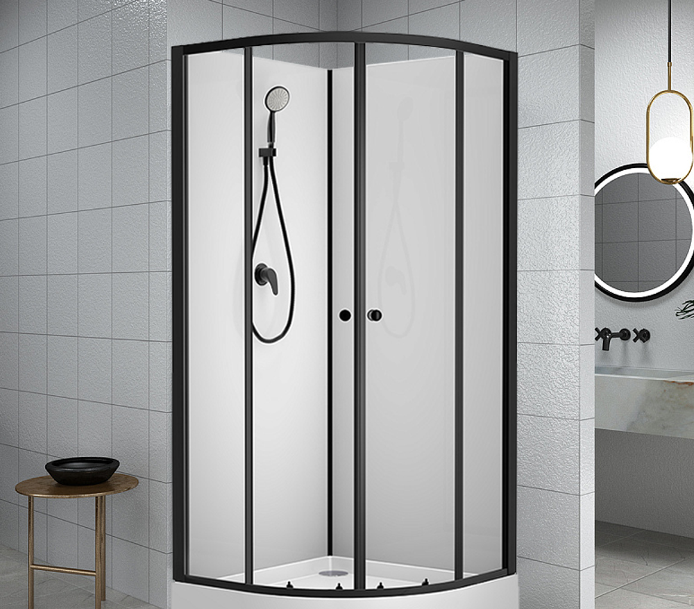 Душевая кабина Loranto NEO 100x100x(190+15) с низким поддоном 15см, прозрачное закаленное стекло 5 мм, профиль черный-матовый (CS-21800-100)