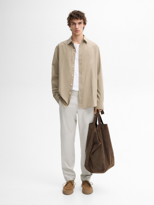 Massimo Dutti Хлопковая рубашка классического кроя, песочный
