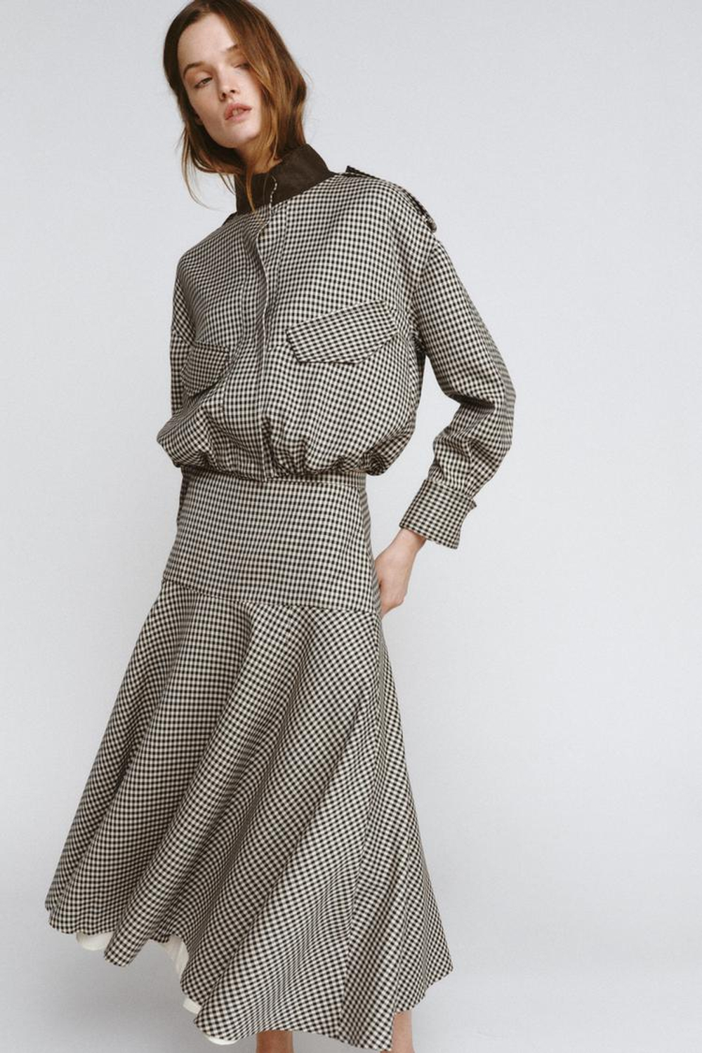 ZARA БОМБЕР В КЛЕТКУ — ZW COLLECTION, КОРИЧНЕВЫЙ