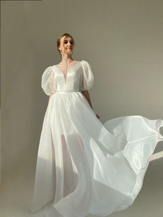 Свадебное платье трансформер со съемной юбкой из органзы  (молочный)