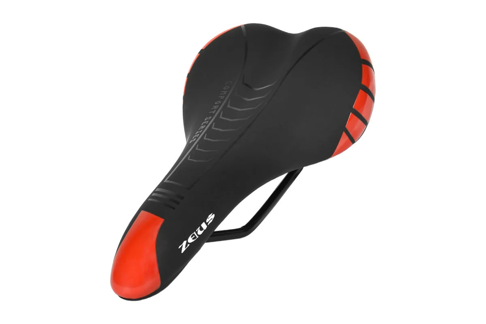 Седло ZEUS Z-6300 MTB Sport 280*140mm,рельсы сталь,анатомическое,черный\красный,370гр
