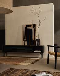 Тумба под телевизор Lenon, 2 дверцы черная из массива и шпона дуба