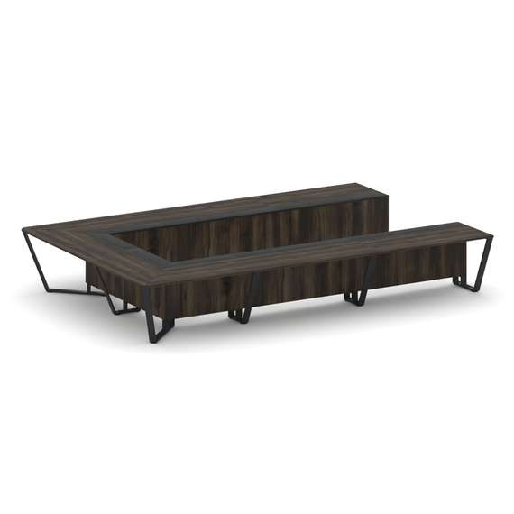 Steel Meet Стол переговорный П-образный KMK-PR.B.SP-15P Дуб Мали/Графит Глянец/Металл Черный 4800*32