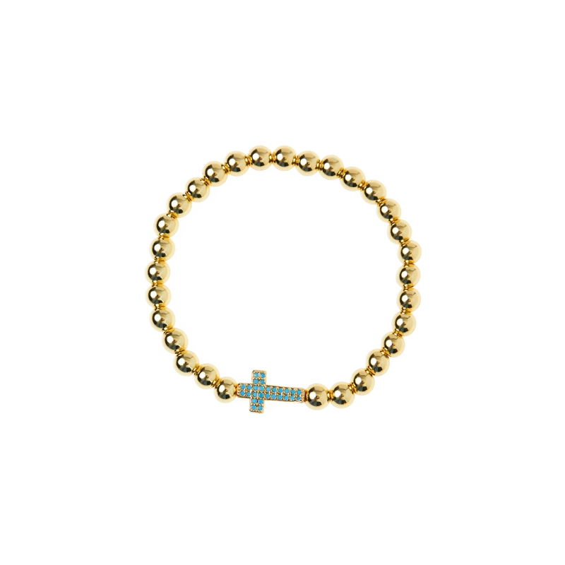 Браслет Золотой Кристальный Крест – Синий