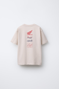 ZARA ФУТБОЛКА С ПРИНТОМ HONDA ©, КРЕМОВЫЙ