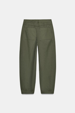 ZARA БРЮКИ BARREL В ЕЛОЧКУ, ХАКИ