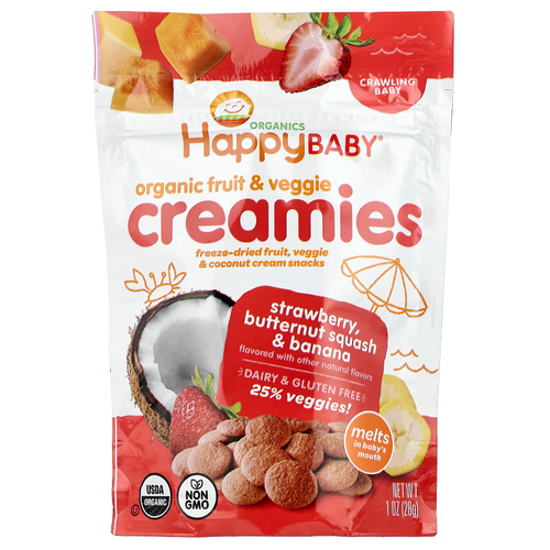 Happy Family Organics, Happy Baby, крем из органических фруктов и овощей, для крошек, клубника, мускатная тыква и банан, 28 г (1 унция)