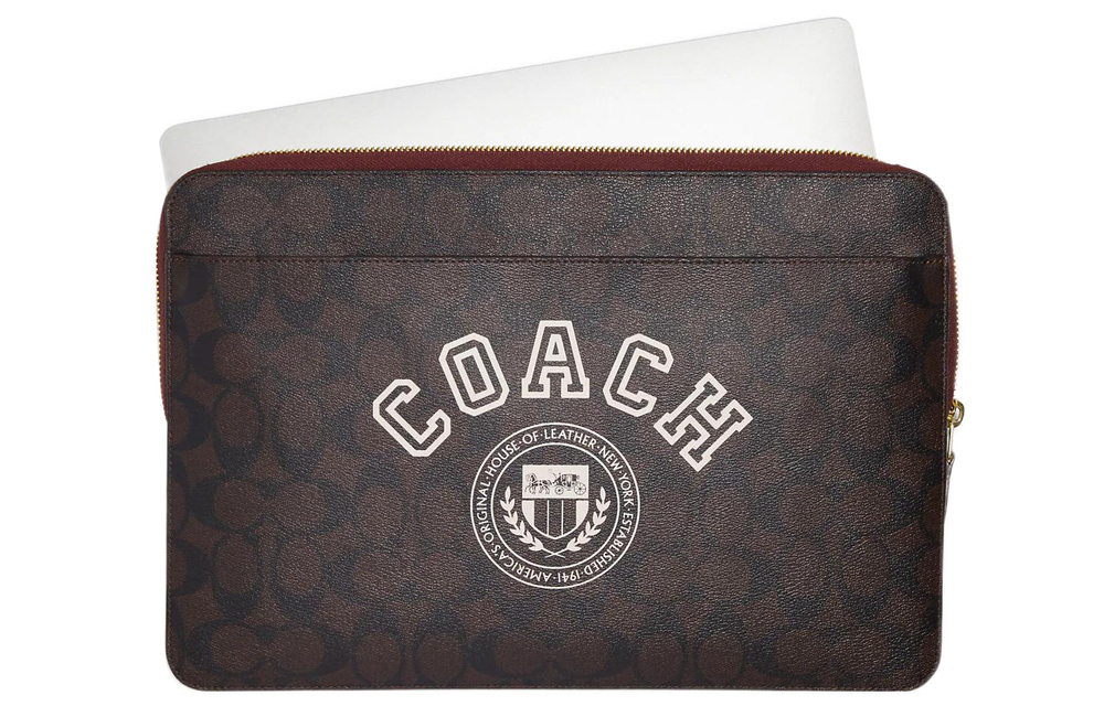 COACH Coated Canvas With Smooth Leather Clutch Laptop Bag Large Women"s Brown & Chalk White