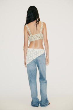 ZARA ДЖИНСЫ TRF WIDE-LEG СО СРЕДНЕЙ ПОСАДКОЙ И ВЯЗАНОЙ ДЕТАЛЬЮ, СИНИЙ