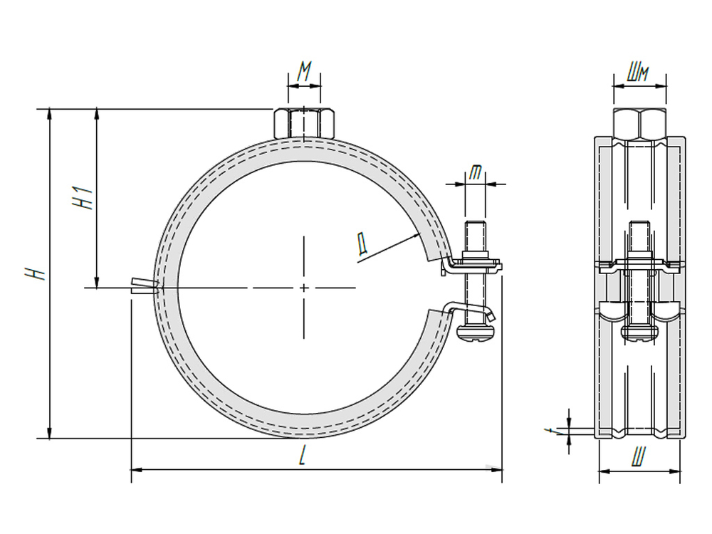 ТМС КС1 Хомут оцинкованный с epdm M8 40-43мм
