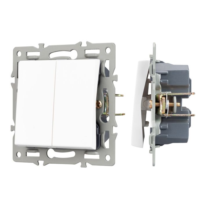 Механизм выключателя двухклавишный непроходной SWT-MK02-PL-WH (250V, 16A) Arlight 043724