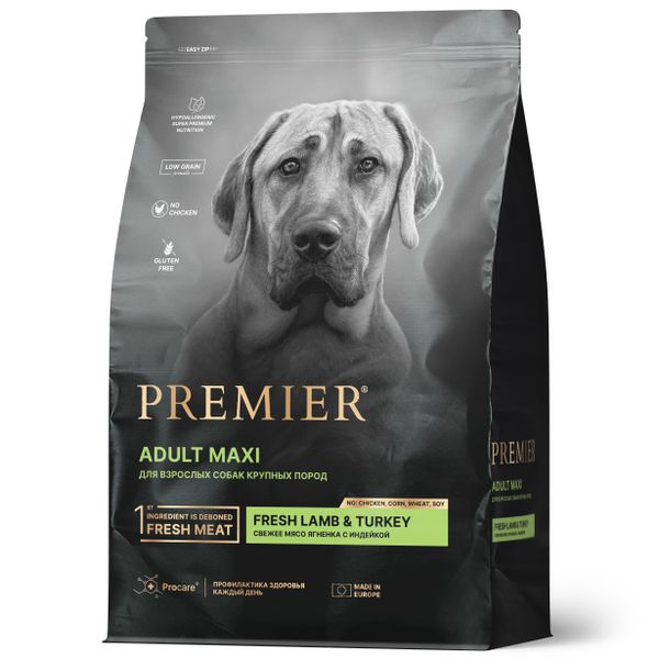 Сухой корм Premier Dog Lamb&Turkey Adult Maxi для собак крупных пород из свежего мяса ягненка с индейкой