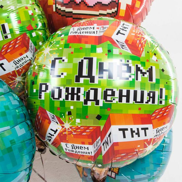 Шар круг 18" / 46 см ДР "Геймер. Пиксели" зеленый (Falali) (БГ-15)