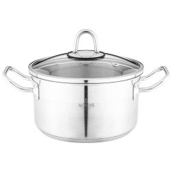 КАСТРЮЛЯ AGNESS 18X10 СМ 2,3 Л ВЫСОКОКАЧЕСТВЕННАЯ НЕРЖ СТАЛЬ 18/10 СО СТЕКЛ.КРЫШКОЙ