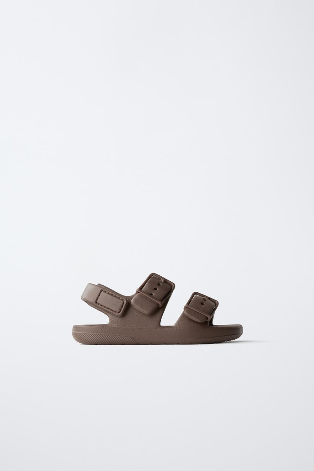 ZARA РЕЗИНОВЫЕ САНДАЛИИ С ПРЯЖКАМИ, КОРИЧНЕВЫЙ