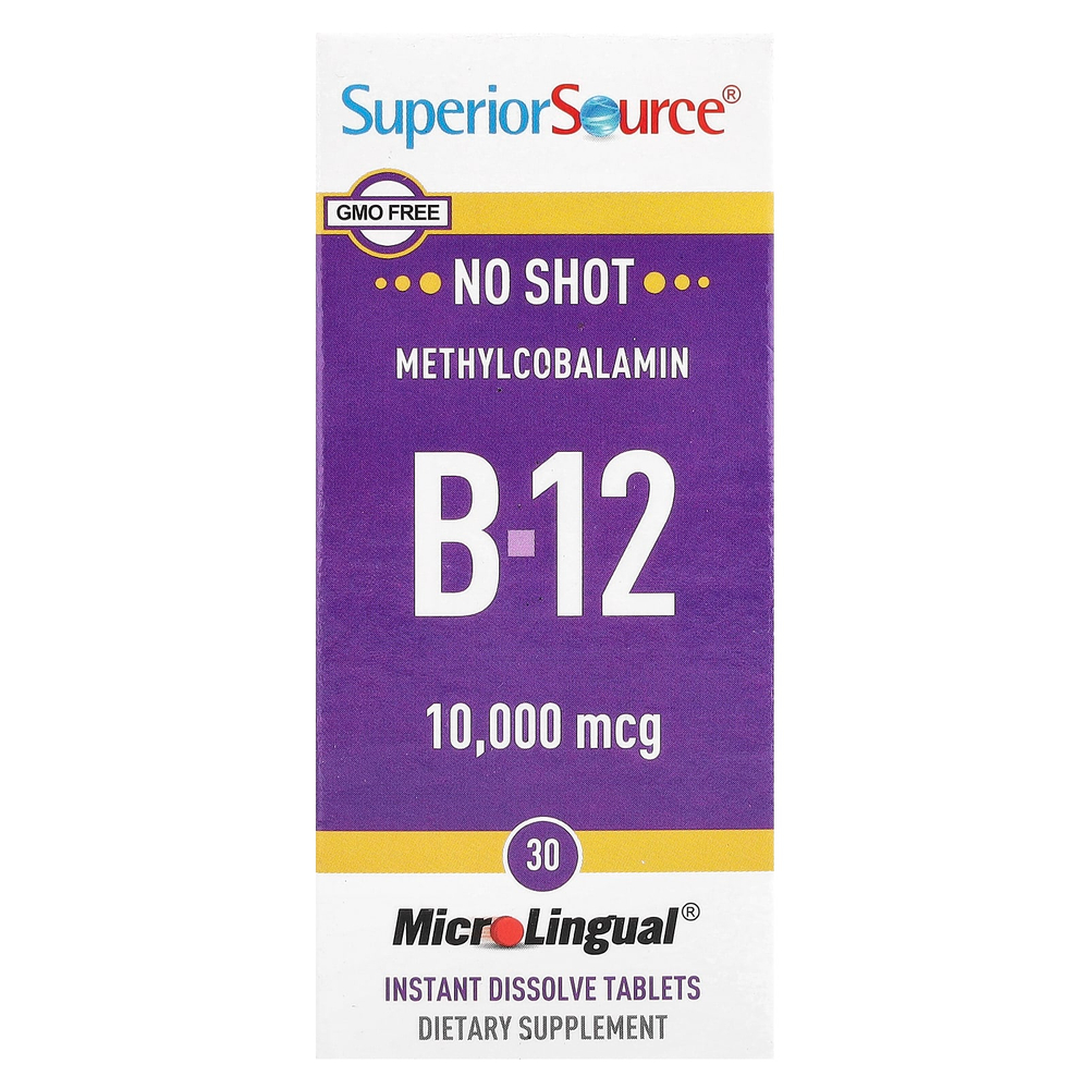 Superior Source, Метилкобаламин B-12, 10 000 мкг, 30 быстрорастворимых таблеток MicroLingual®