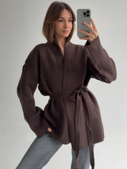 Кардиган вязаный, короткий, с поясом