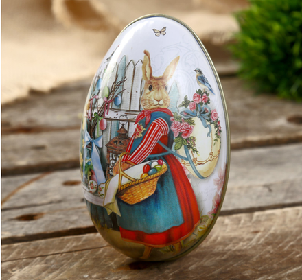 Шкатулка металл яйцо "Зайка с корзинкой крашенных яиц" 11х6,5х7 см 4566137
