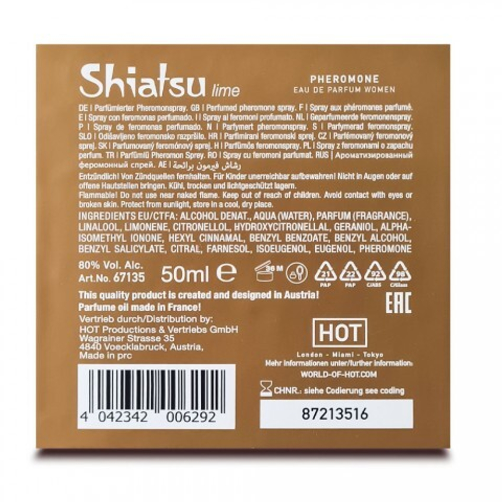Духи с феромонами  «Lime» Shiatsu женские 50 мл.