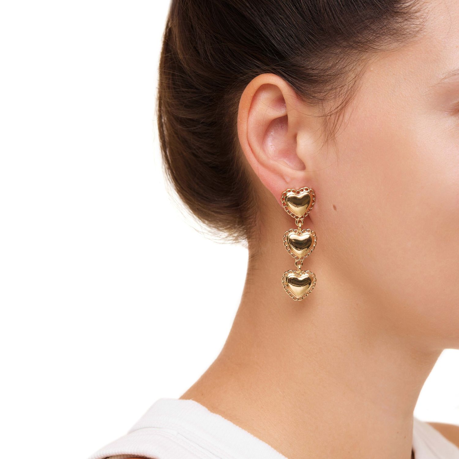 Серьги Trio Heart Drop Earrings - Gold