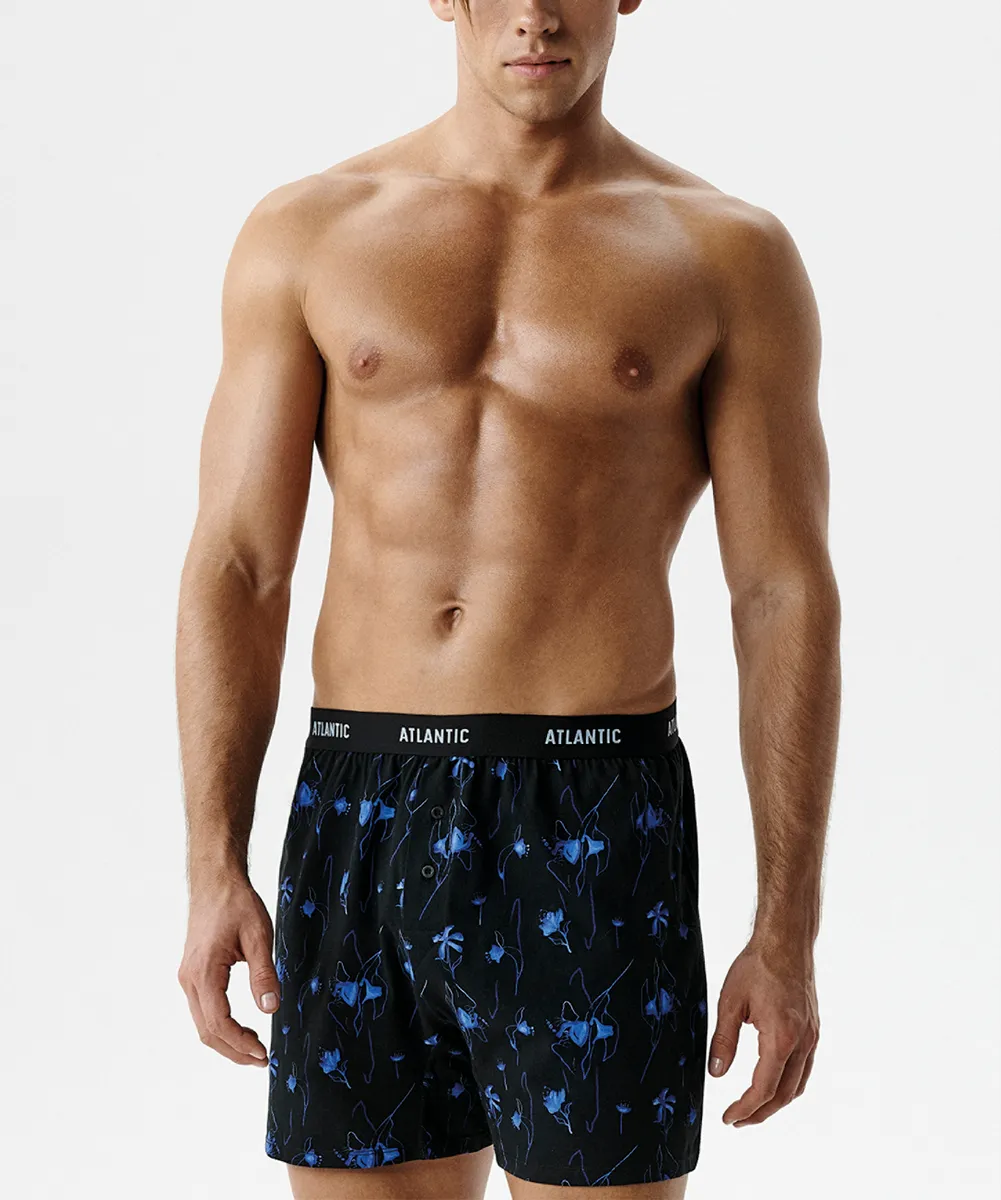 Мужские трусы боксеры Atlantic, набор из 2 шт., хлопок, черный + голубой, 2MBX-093