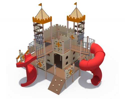 Детский игровой комплекс Дворец чудес Н-2000 и Н-750 закрытая пластиковая труба и винтовой скат, в стиле средневековья ДИО 13051.2