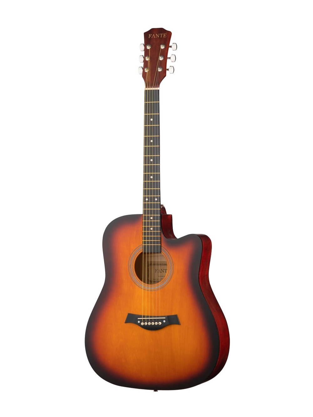 Fante FT-221-3TS Акустическая гитара 41", дредноут, с вырезом. Верхняя дека: липа. Задняя дека и обечайка: липа. Цвет: санберст.