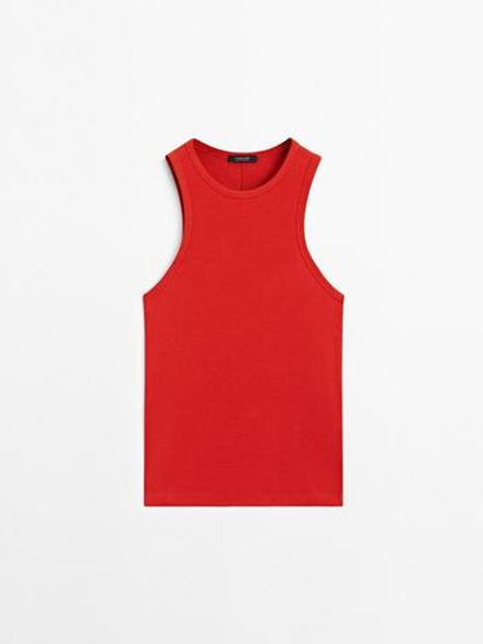 Massimo Dutti Топ из смесового хлопка с горловиной халтер, красный