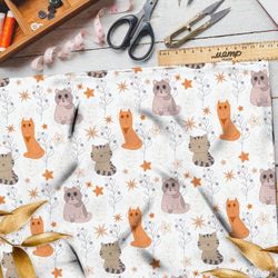 Ткань бифлекс коты мультяшные