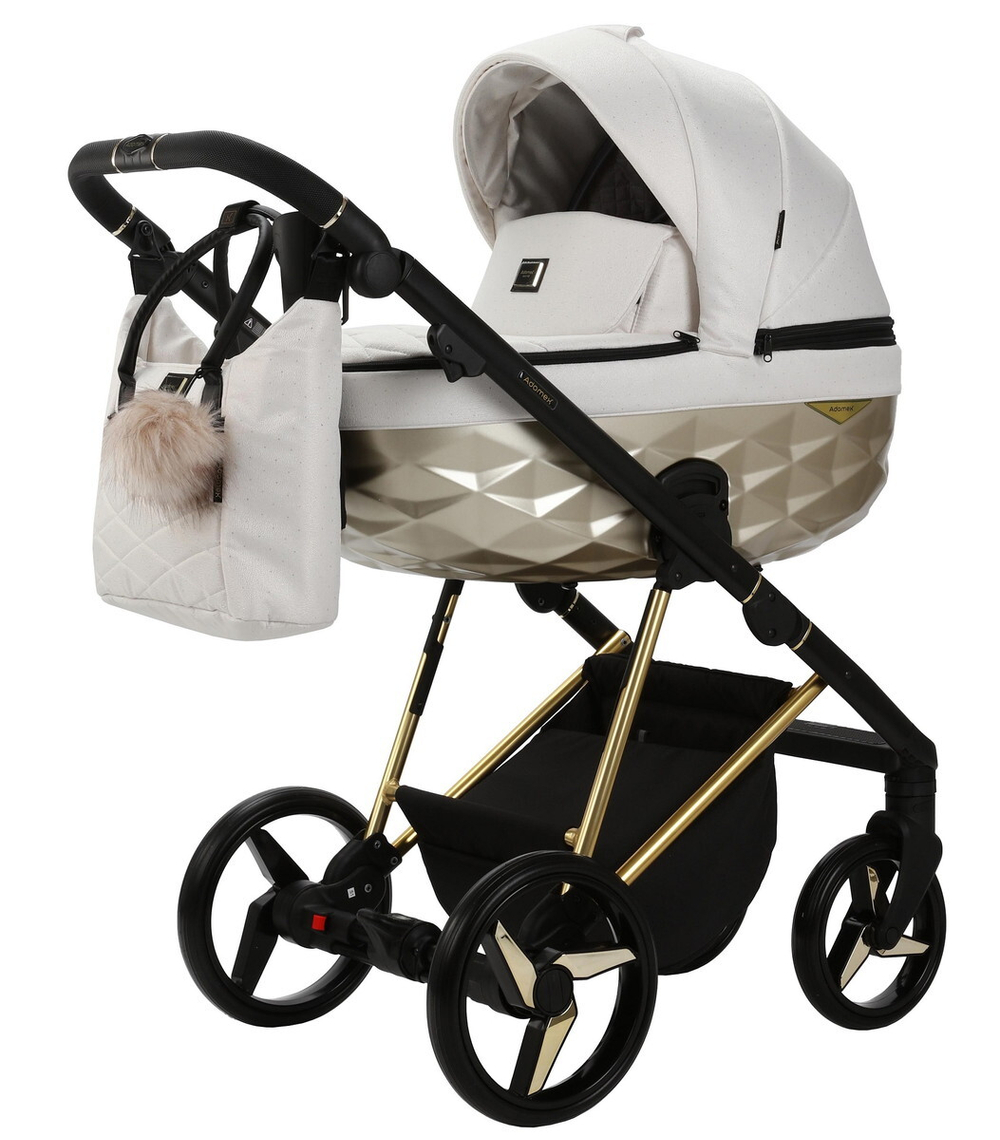 Детская коляска Adamex Quantum Star Premium 3 в 1 Q-STAR08 (МОЛОЧНЫЙ В БЛЕСТКУ+ЗОЛОТО.РАМА)