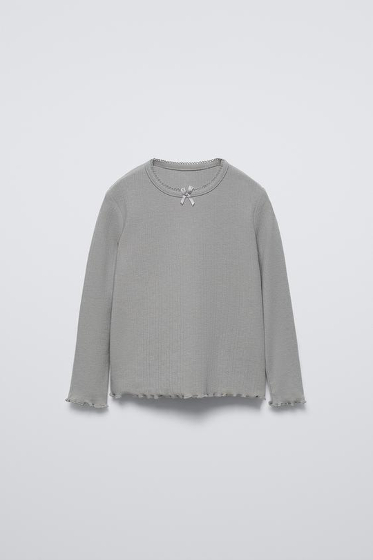 ZARA ФУТБОЛКА POINTELLE С БАНТОМ, ЗЕЛЕНЫЙ/СИНИЙ