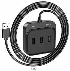 Хаб USB-концентратор USB на 4 USB 3.0 (длина кабеля 120 cм) Hoco HB31 (Черный)