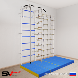 Шведская стенка Sv Sport усиленная 61440 (Турник стандарт/Канат/Лестница/Мат 2м/Канатный лаз)
