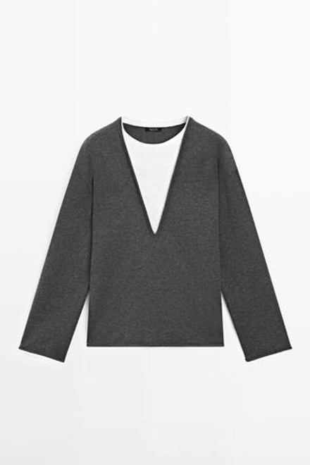 Massimo Dutti Свитер из смесового хлопка с контрастной отделкой, маренго