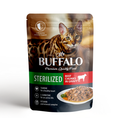 MR.BUFFALO Sterilized Beef Влажный корм для стерилизованных кошек с говядиной в соусе, 85 г