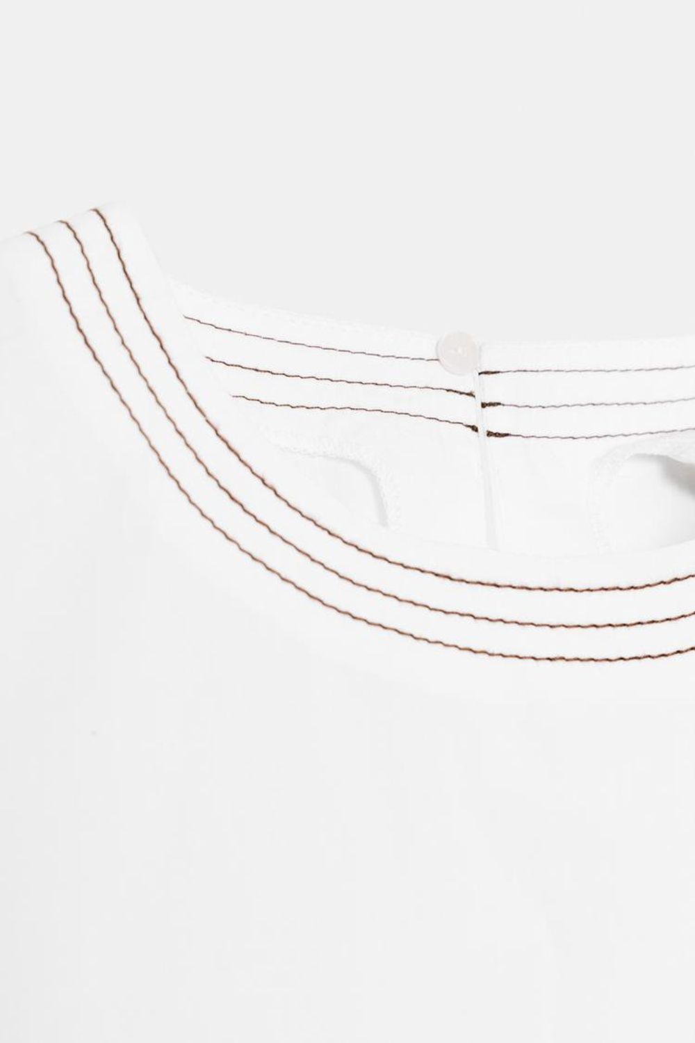 ZARA РУБАШКА С ДЕКОРАТИВНОЙ СТРОЧКОЙ И РУКАВАМИ-БУФАМИ, БЕЛЫЙ