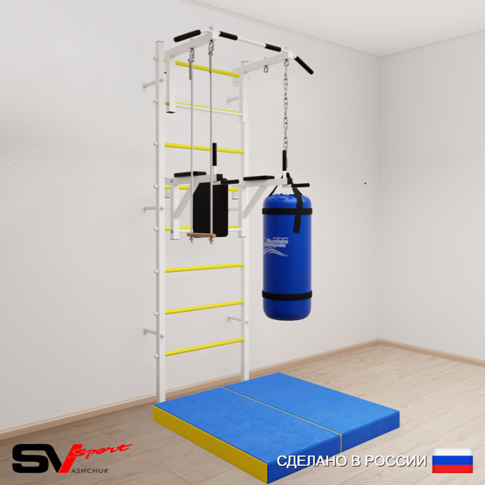 Шведская стенка Sv Sport усиленная 6737 (Турник стандарт/Брусья/Трапеция/Цепь/Мешок 30кг/Мат 1м)